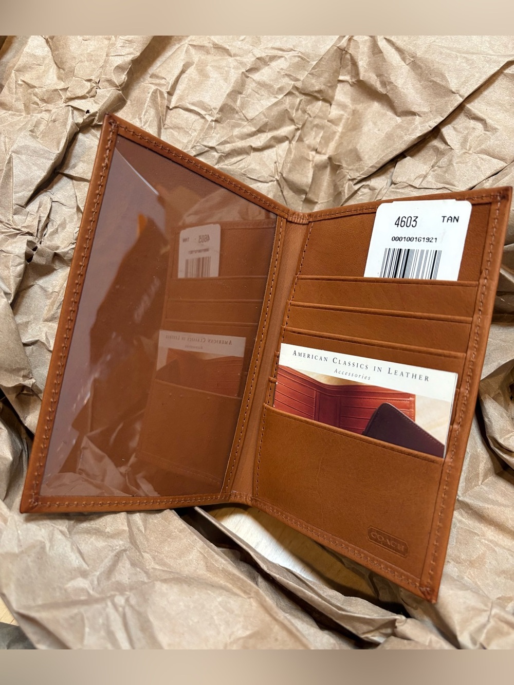 NWT Vintage Coach Water Buffalo Passport Wallet Personal Doc Carrier British tan